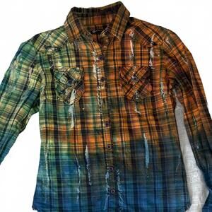 Krush Women’s XS  Long Sleeves Faux Distressed Button-Up Top Multicolor